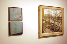 abstract landscape art, round paintings, contemporary landscape painting, tree painting, abstract architectural form, urban landscape painting,