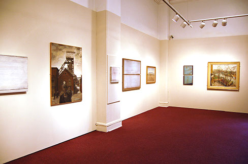 abstract landscape art, round paintings, contemporary landscape painting, tree painting, abstract architectural form, urban landscape painting,